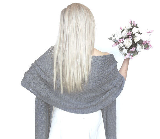 Dark gray bridal shawl, knitted wedding wrap, bridesmaid shawl, code WGY12
